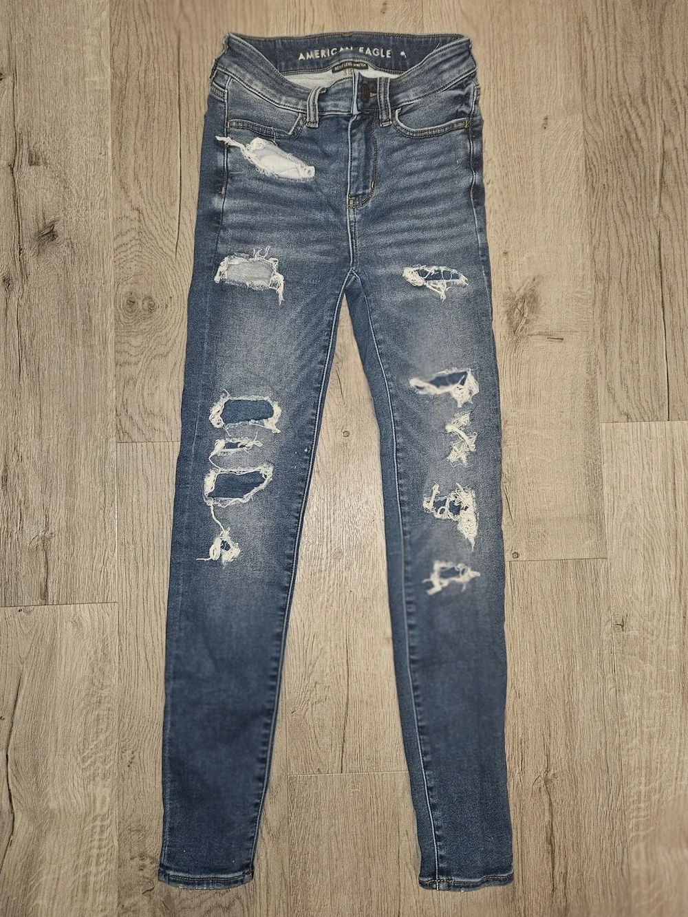 American Eagle Outfitters Ripped Hi-Rise Skinny Jeans - Blue